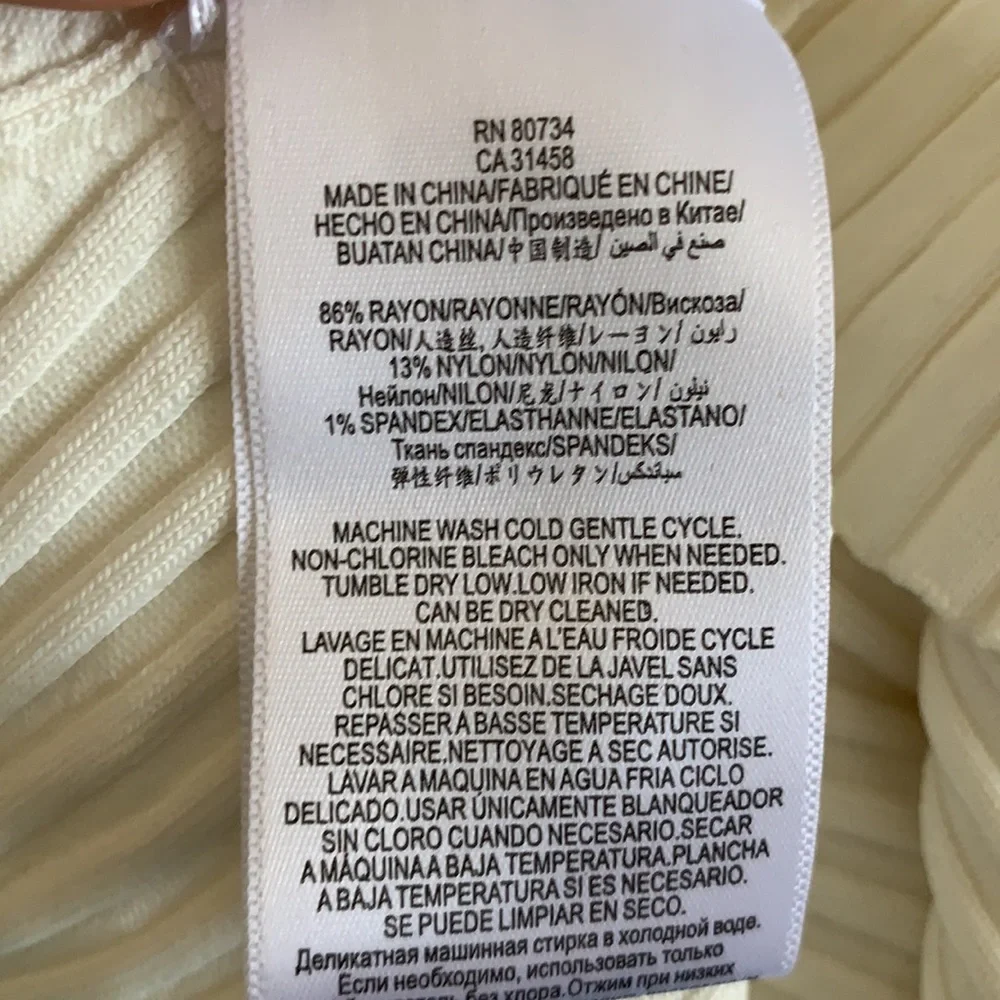 BCBG MaxAzria Gardenia Cream Stevie Ribbed Off The Shoulder Bell Sleeve Sweater - Picture 12 of 13